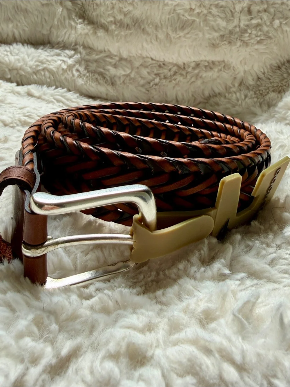 Dockers Braided Leather Belt in Rich Brown